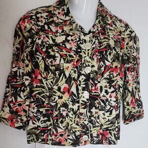 CJ Banks Multicolor Floral Print Linen Lightweight Jacket Oversized Button W SM